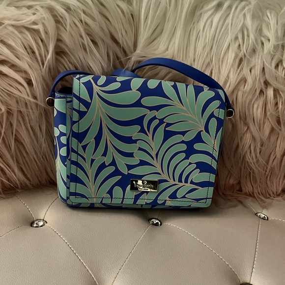 NEW Kate Spade Arbour Hill Avva Blue Green Printed Seaferns Leather Crossbody - Picture 2 of 16
